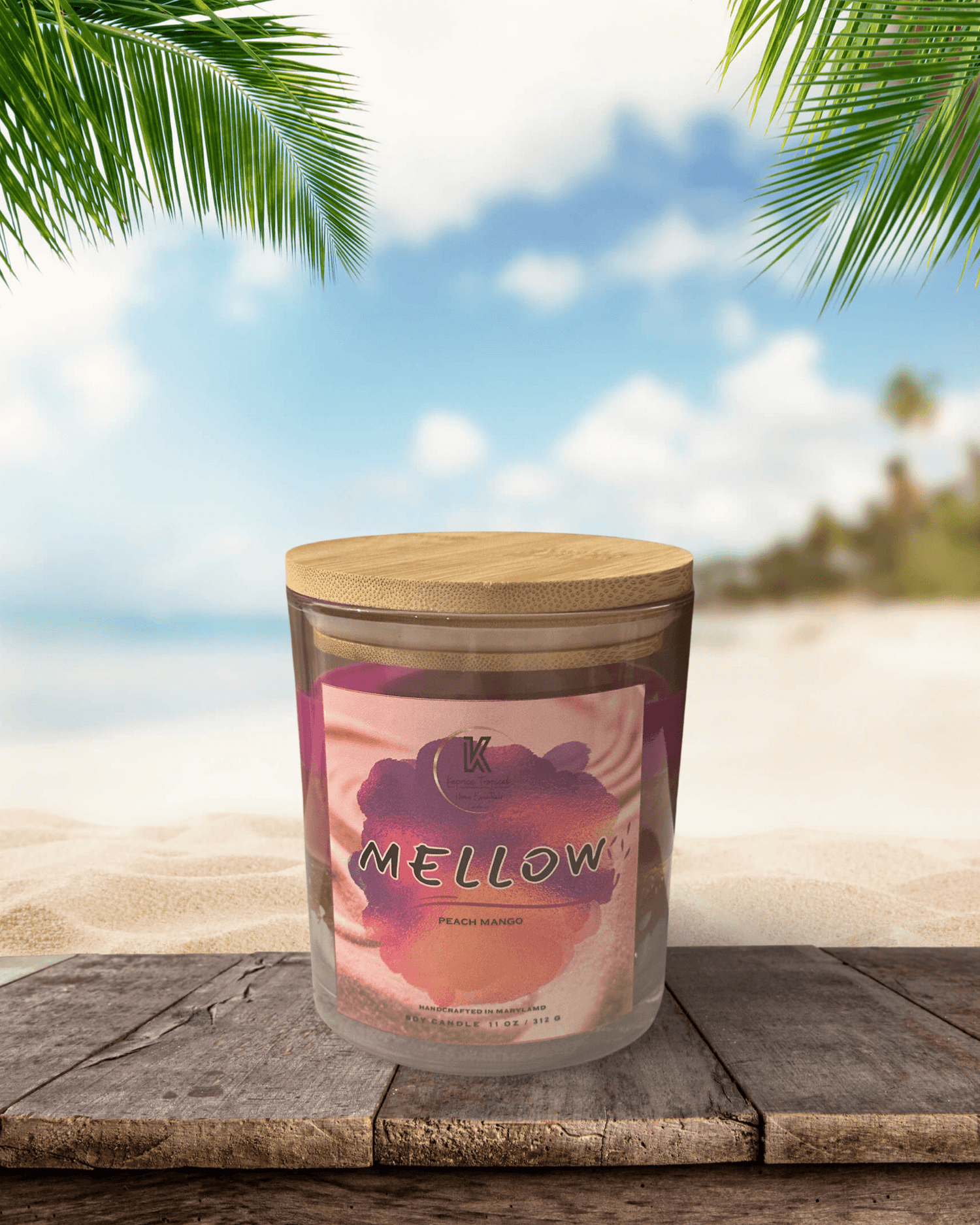 MELLOW scented candle with personalized label for a soothing ambiance