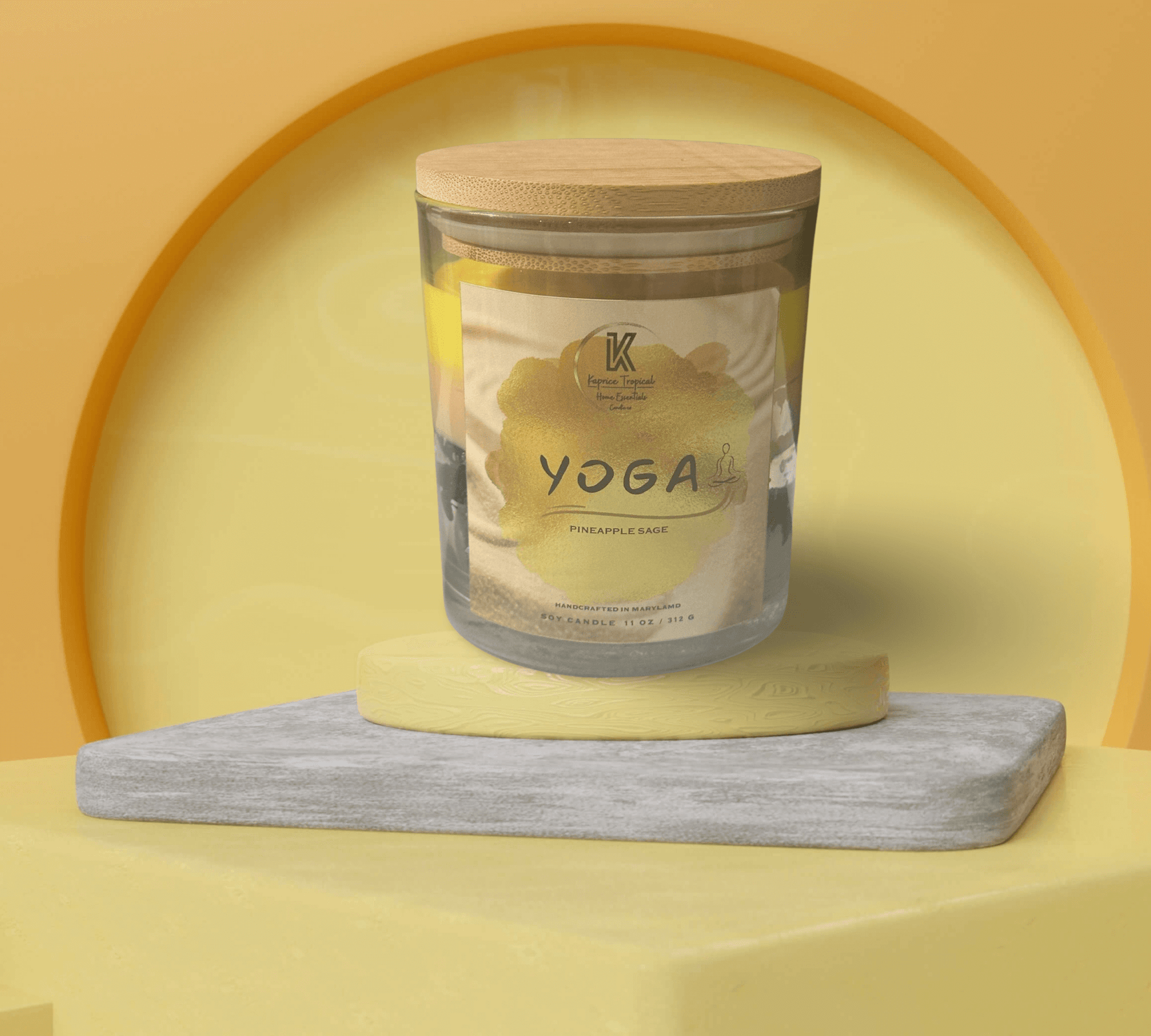YOGA natural scented candle lit during meditation session
