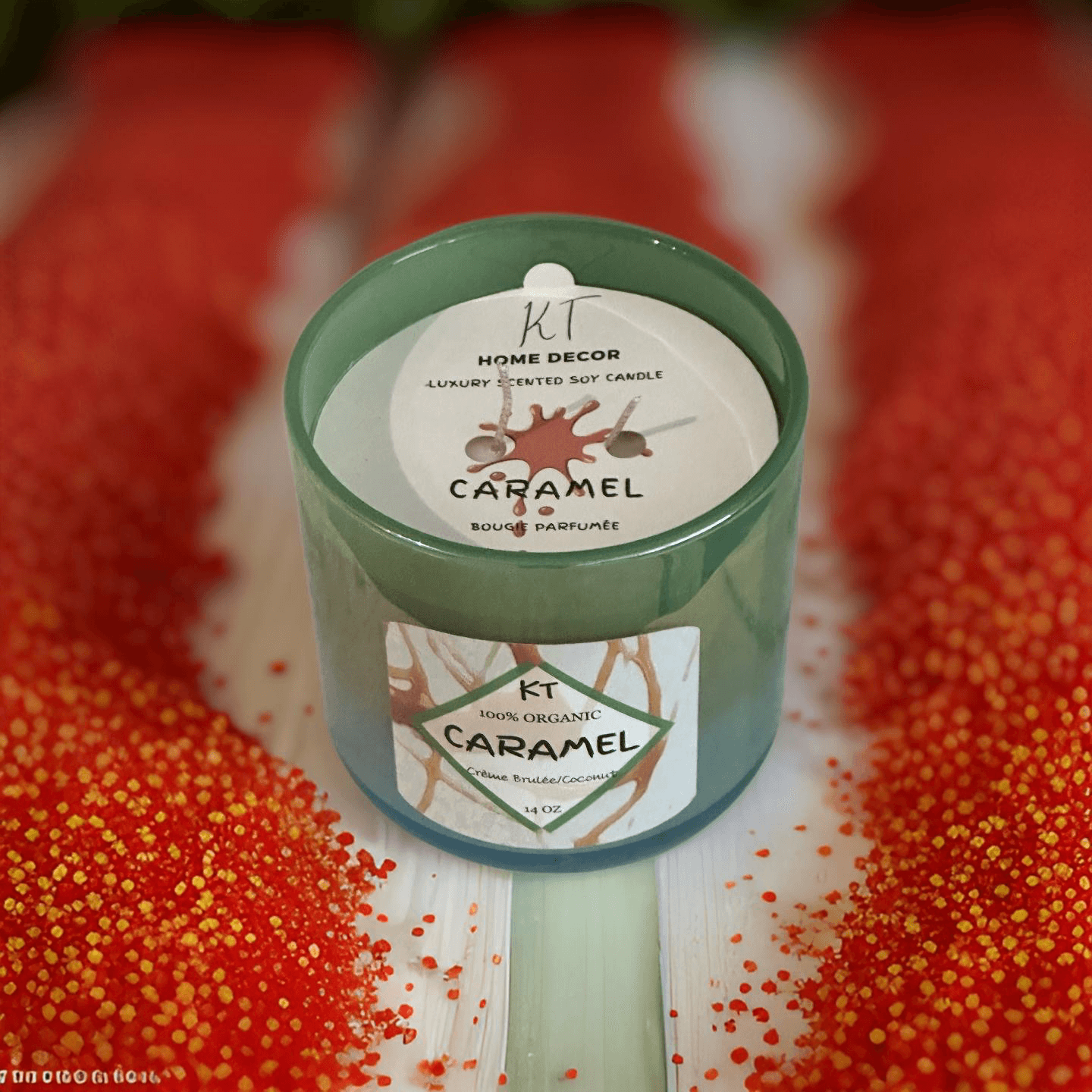 CARAMEL soy candle, the perfect blend of crème brûlée, coconut, and vanilla fragrances