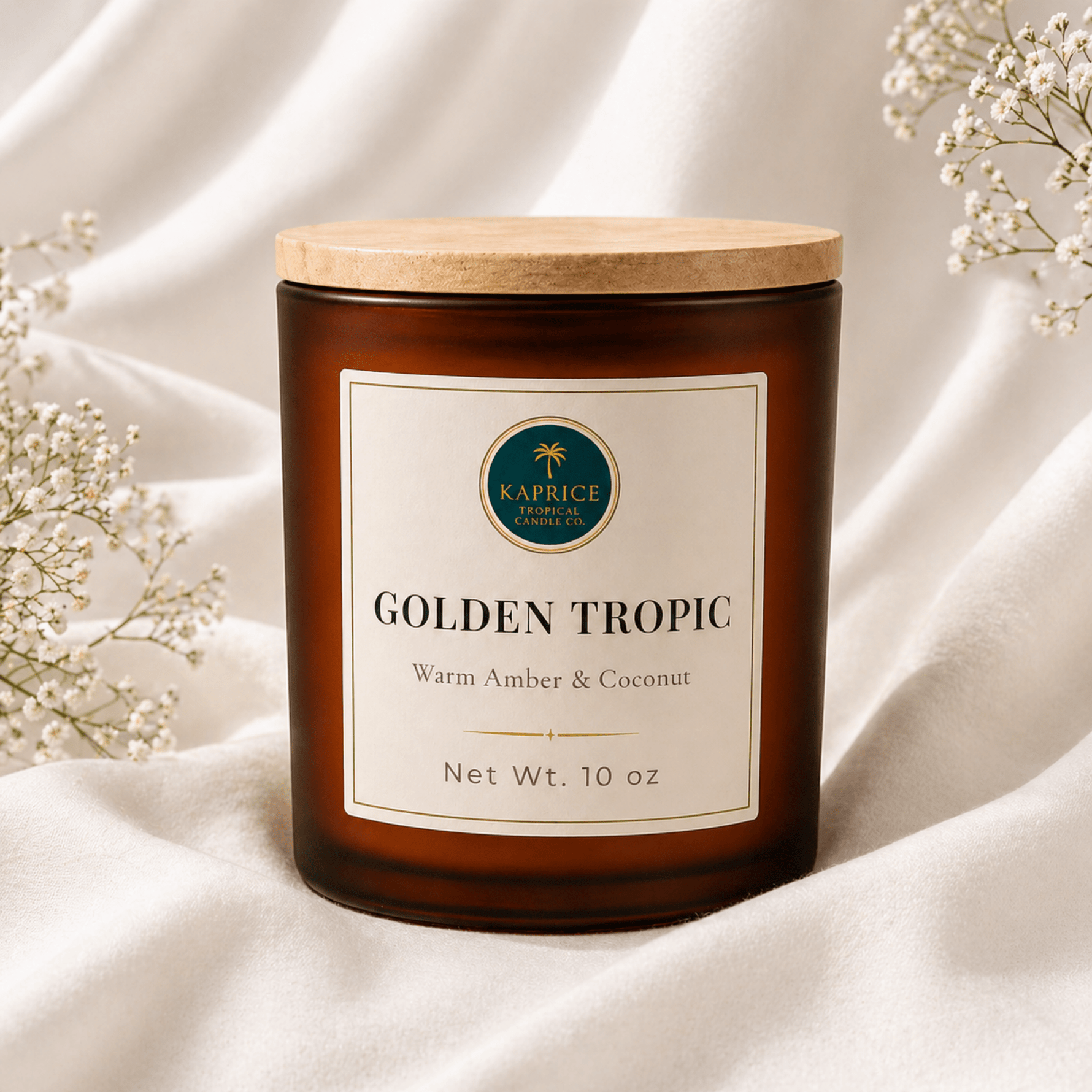 Golden Tropic hand-poured coconut soy candle by Kaprice Tropical Candle Co.