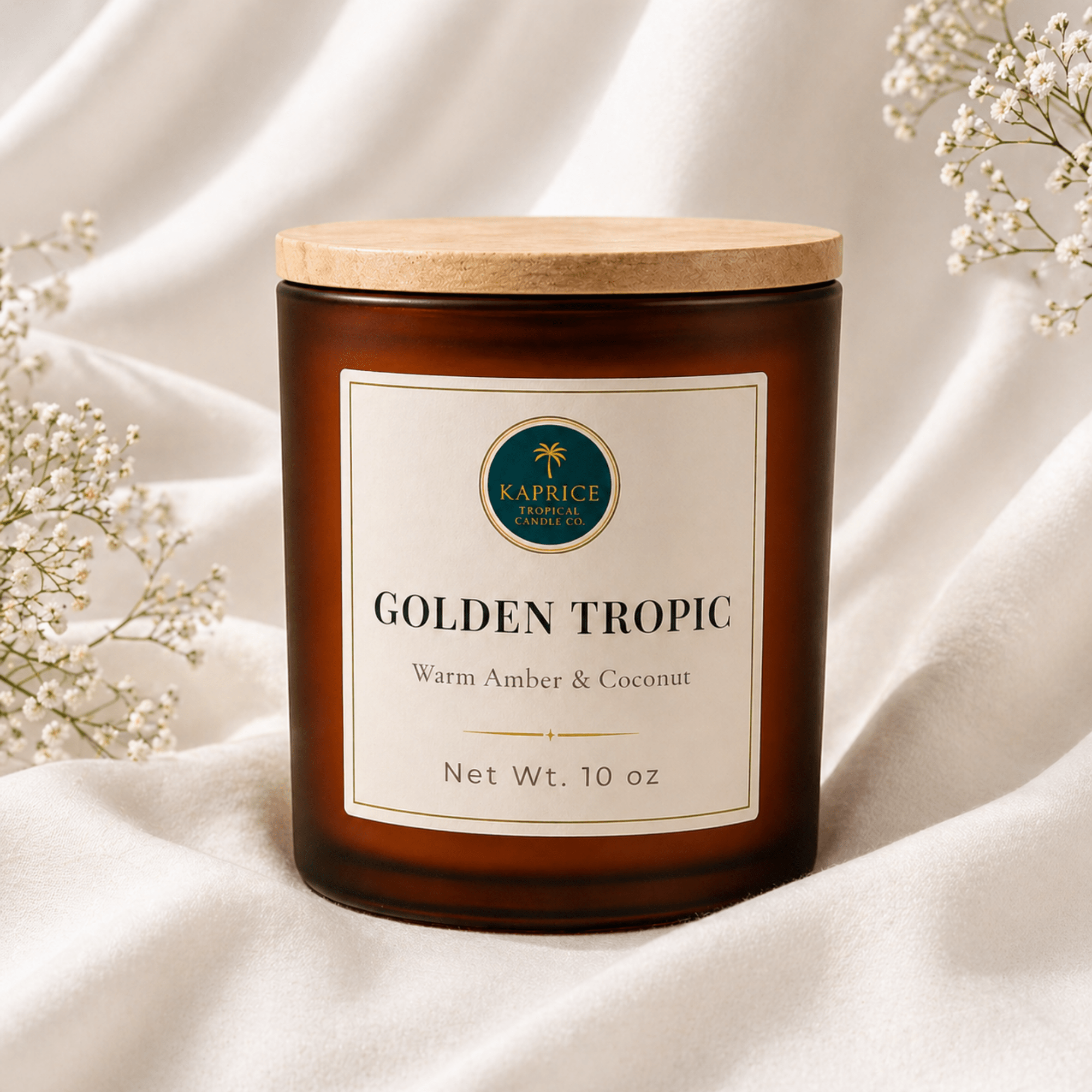 Golden Tropic hand-poured coconut soy candle by Kaprice Tropical Candle Co.