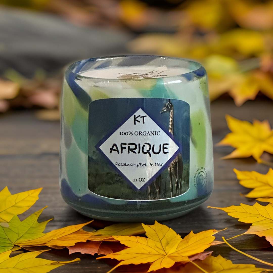 AFRIQUE scent candle with an aromatic blend of rosemary, sage, and sea salt